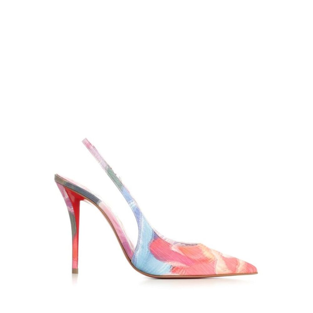 Christian Louboutin Women "Miss Z" Sling Back  In Peonies Printed Chiné Fabric